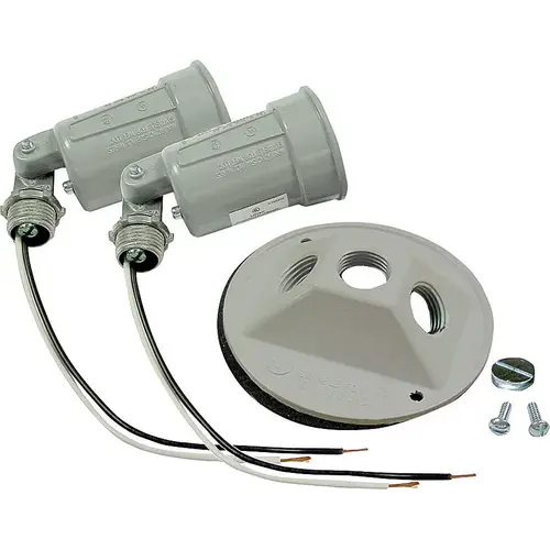 Hubbell 5625-5 Weatherproof Combination Cover & 2 Lampholders, Gray, Par 38, 4 In. Round