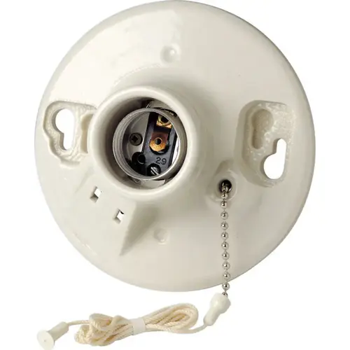Leviton 09716-00C Pull Chain Socket w/Outlet Porcelain Incandescent Medium Base White