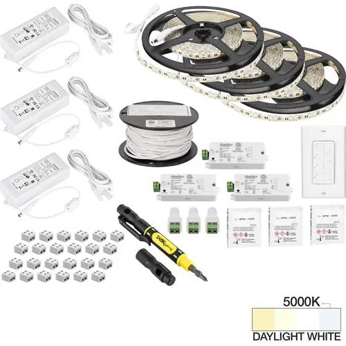 Task Lighting L-VK3Z3A-49-50 49 Ft., 225 Lumens/Ft. 12-volt Standard Output Quattro Wireless Controller Tape Light Kit, 3 Zone 3 Area, Single-White, Daylight White 5000K