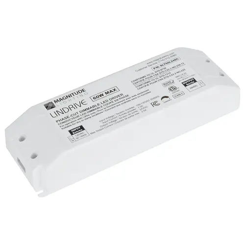 Hafele 833.05.626 Dimmable Driver, 24V, Without Socket 190 x 60 x 35 mm 1 3/8" 7 15/32" 60 W 2 11/32" Lindrive Series, 60W, 5A, L x W x H: 190 x 60 x 35 mm (7 15/32" x 2 11/32" x 1 3/8")