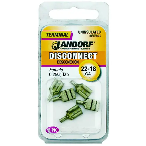 Jandorf 60944 Disconnect Terminal, 22 to 18 AWG Wire, Copper Contact