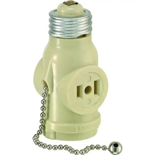 Leviton 01406-00I-XCP10 Lampholder w/Outlet & Pull Chain Plastic Medium Base Ivory - pack of 10