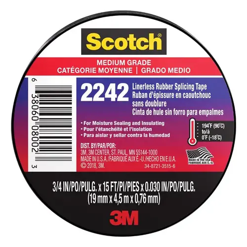 SCOTCH 06165 Splicing Tape, 15 ft L, 3/4 in W, Rubber Backing, Black