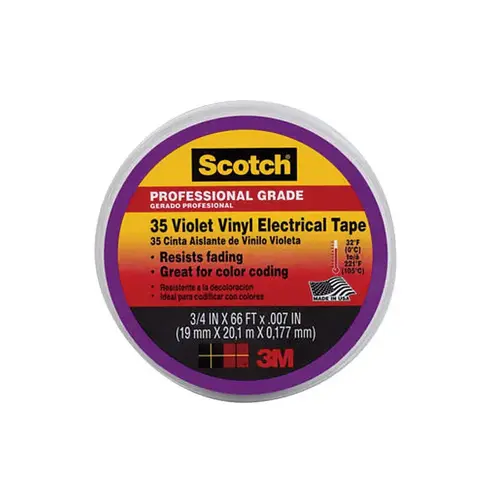 SCOTCH 11271-BA-5 Electrical Tape 3/4" W X 66 ft. L Violet Vinyl Violet Purple