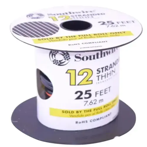 Southwire 22964185 Building Wire 25 ft. 12 Stranded THHN Black
