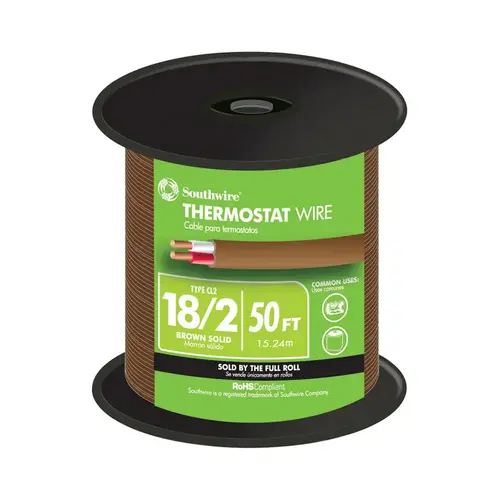 Southwire 64162122 Thermostat Wire 50 ft. 18/2 Solid Copper Brown