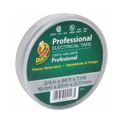 DUCK 299018-XCP12 Electrical Tape Professional Grade 3/4" W X 66 ft. L Gray Vinyl Gray - pack of 12