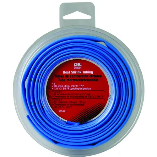 GB HST-101 Heat Shrink Tubing, 1/4 in Pre-Shrink, 1/8 in Post-Shrink Dia, 8 ft L, PVC, Blue