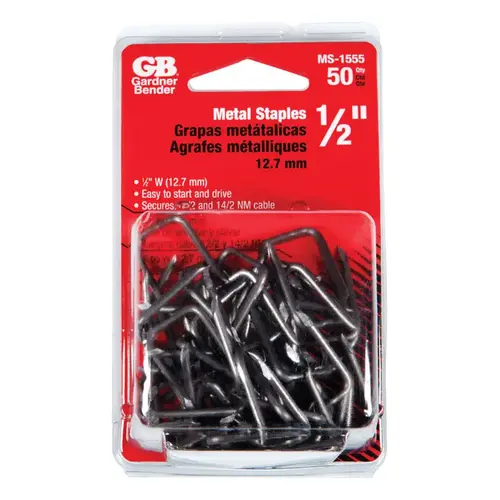 GB MS-1555 Cable Staple, 1/2 in W Crown, 1-1/8 in L Leg, Metal, Graphite - pack of 50