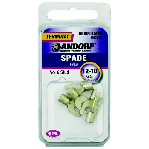 Jandorf 60842 Spade Terminal, 600 V, 12 to 10 AWG Wire, #6 Stud, Copper Contact - pack of 5