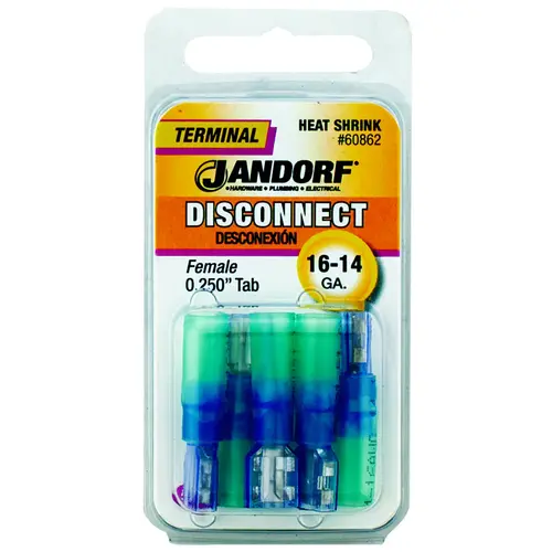 Jandorf 60862 Disconnect Terminal, 16 to 14 AWG Wire, Copper Contact, Blue - pack of 5