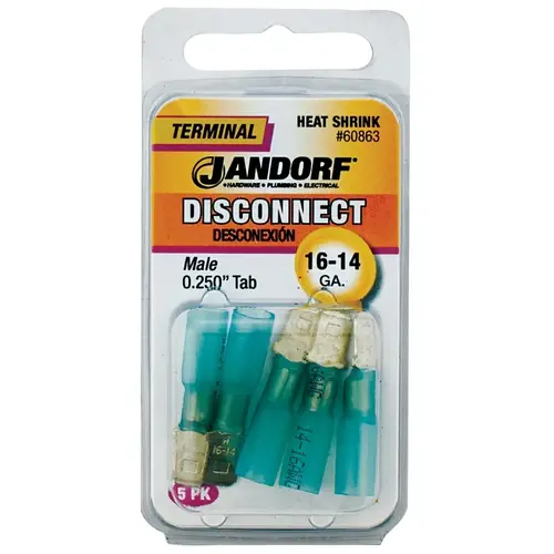 Jandorf 60863 Disconnect Terminal, 16 to 14 AWG Wire, Copper Contact, Blue - pack of 5