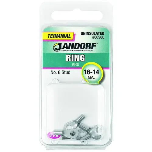 Jandorf 60966 Ring Terminal, 16 to 14 AWG Wire, #6 Stud, Copper Contact