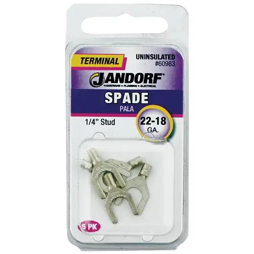 Jandorf 60983 Spade Terminal, 600 V, 22 to 18 AWG Wire, 1/4 in Stud, Copper Contact