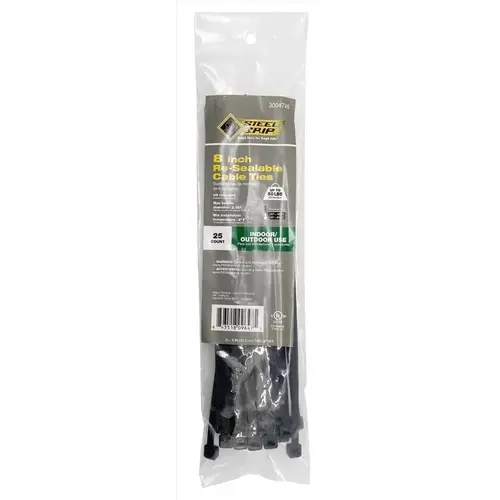 Steel Grip R-S-200-8-UV25 Reusable Tie Strap 8" L Black Black
