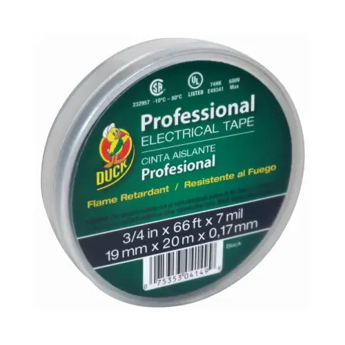 DUCK 299019-XCP12 Electrical Tape Professional Grade 3/4" W X 66 ft. L Black Vinyl Black - pack of 12
