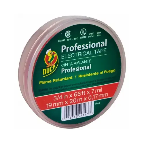 DUCK 300878 Electrical Tape Professional Grade 3/4" W X 66 ft. L Red Vinyl Red