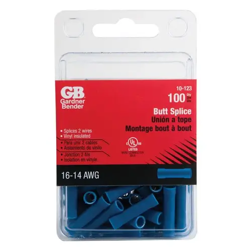 GB 10-123 Butt Splice Connector, 600 V, 16 to 14 AWG Wire, Blue - pack of 100