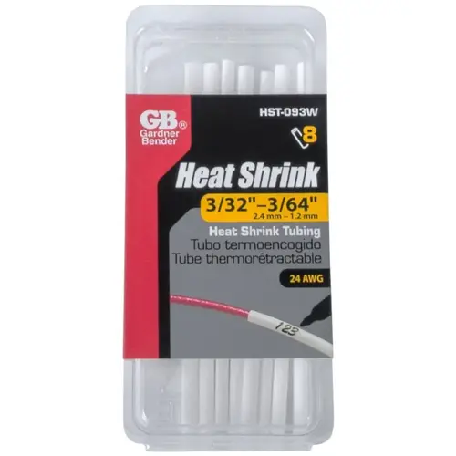 GB HST-093W Heat Shrink Tubing, 3/32 in Expanded, 3/64 in Recovered Dia, 4 in L, Polyolefin, White - pack of 8