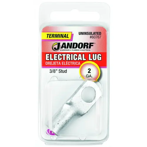 Jandorf 60767 Electrical Lug, 2 AWG Wire, 3/8 in Stud, Copper Contact