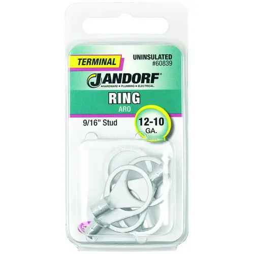 Jandorf 60839 Ring Terminal, 12 to 10 AWG Wire, 9/16 in Stud, Copper Contact - pack of 5