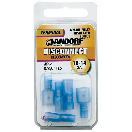 Jandorf 60869 Disconnect Terminal, 16 to 14 AWG Wire, Nylon Insulation, Copper Contact, Blue - pack of 5