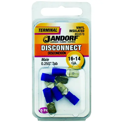 Jandorf 60878 Disconnect Terminal, 16 to 14 AWG Wire, Vinyl Insulation, Copper Contact - pack of 5