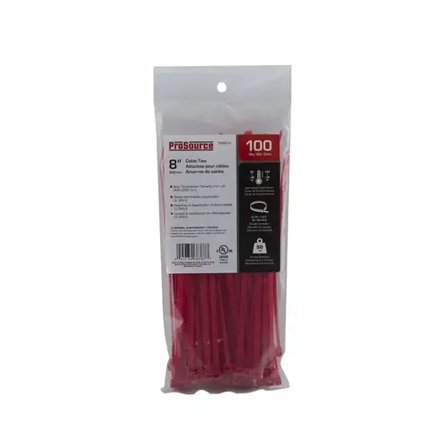 ProSource CT0945 Cable Tie, 50 mm Max Bundle Dia, Self-Locking Locking, Nylon, Red - pack of 100