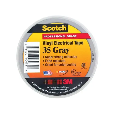 SCOTCH 00072-XCP10 Electrical Tape, 66 ft L, 3/4 in W, PVC Backing, Gray - pack of 10