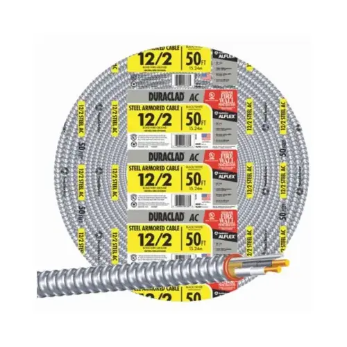 Southwire 55274922 Duraclad Armored Cable, 12 AWG Cable, 2 -Conductor, Copper Conductor, THHN/THWN Insulation Black/White