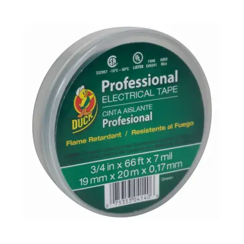 DUCK 299014 Electrical Tape Professional Grade 0.75" W X 66 ft. L Green Vinyl Green