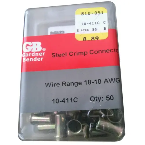 GB 10-411C Crimp Connector, 8 to 14 AWG Wire, Steel Contact, Silver - pack of 50