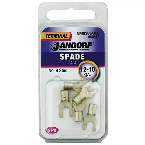 Jandorf 60843 Spade Terminal, 600 V, 12 to 10 AWG Wire, #8 Stud, Copper Contact - pack of 5