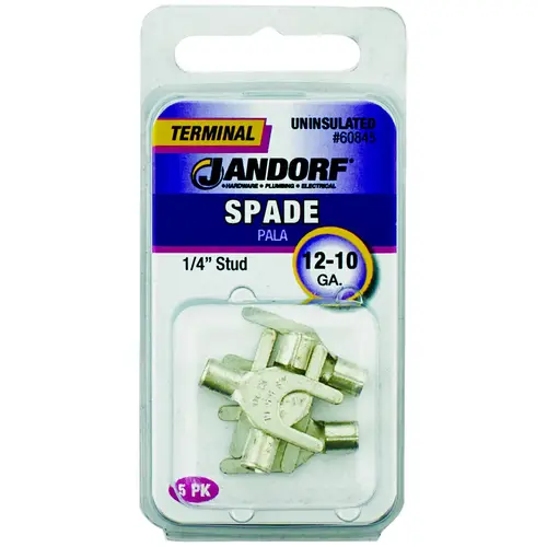Jandorf 60845 Spade Terminal, 600 V, 12 to 10 AWG Wire, 1/4 in Stud, Copper Contact - pack of 5