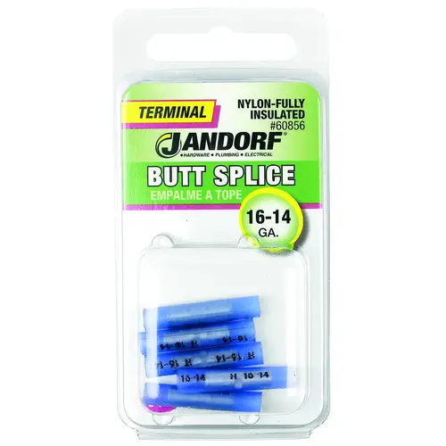 Jandorf 60856 Butt Splice Connector, 16 to 14 AWG Wire, Nylon Insulation, Copper Contact, Blue - pack of 5