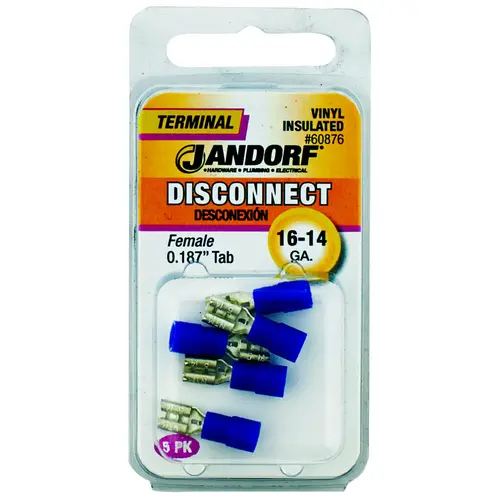 Jandorf 60876 Disconnect Terminal, 16 to 14 AWG Wire, Vinyl Insulation, Copper Contact - pack of 5