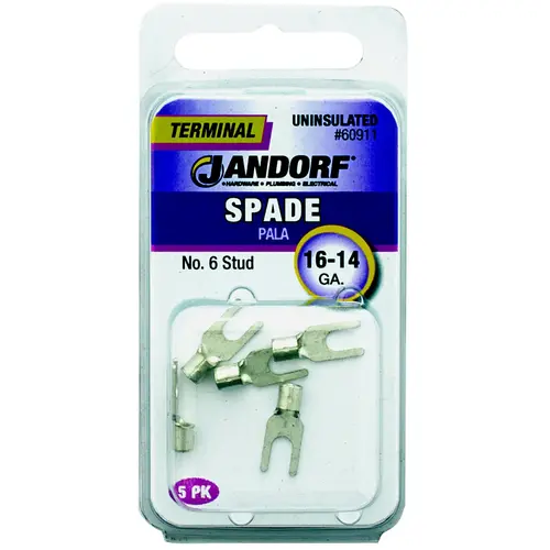 Jandorf 60911 Spade Terminal, 600 V, 16 to 14 AWG Wire, #6 Stud, Copper Contact