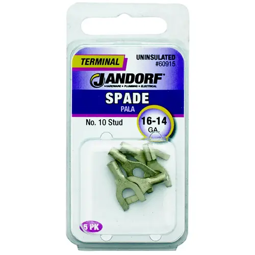Jandorf 60915 Spade Terminal, 600 V, 16 to 14 AWG Wire, #10 Stud, Copper Contact