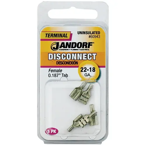 Jandorf 60943 Disconnect Terminal, 22 to 18 AWG Wire, Copper Contact