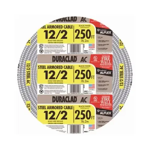 Southwire 55274901 Duraclad Armored Cable, 12 AWG Cable, 2 -Conductor, Copper Conductor, THHN/THWN Insulation