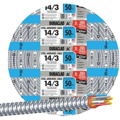 Southwire 55278522 50 Ft. 14/3 AC Armored Cable Electrical Wire