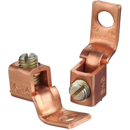 Southwire 65254140 #8 SOL/STR to #1/0 STR Single 1/4 In. Hole Mount Copper Alloy Offset Tongue Lug - pack of 2
