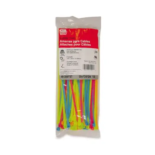 GB 46-308FST Cable Tie, Double-Lock Locking, 6/6 Nylon, Assorted - pack of 100
