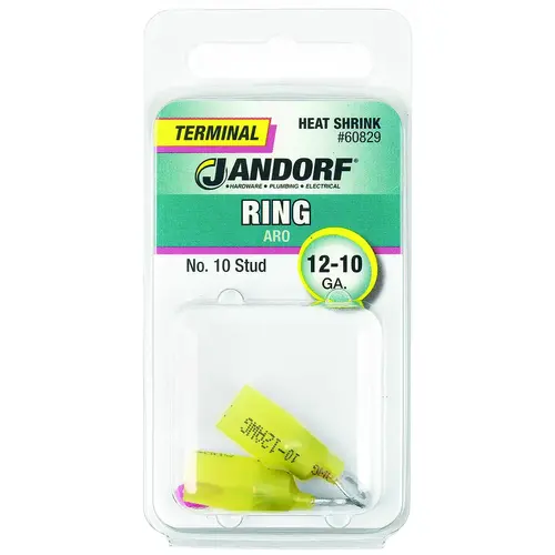 Jandorf 60829 Ring Terminal, 12 to 10 AWG Wire, #10 Stud, Copper Contact, Yellow - pack of 5