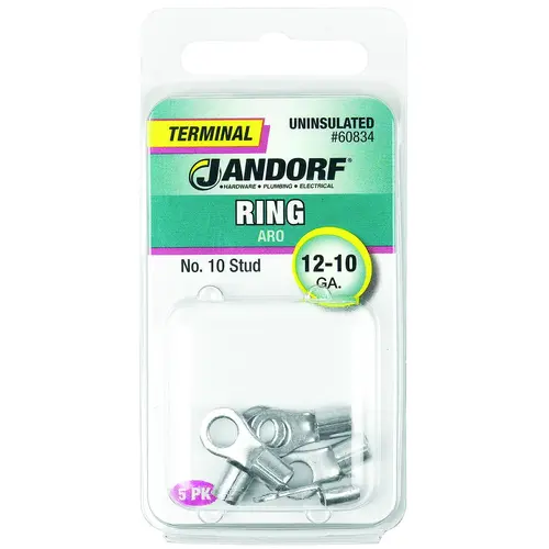 Jandorf 60834 Ring Terminal, 12 to 10 AWG Wire, #10 Stud, Copper Contact - pack of 5