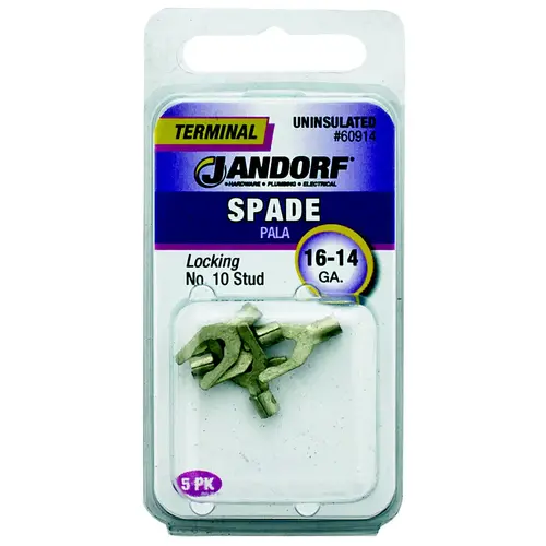 Jandorf 60914 Spade Terminal, 600 V, 16 to 14 AWG Wire, #10 Stud, Copper Contact