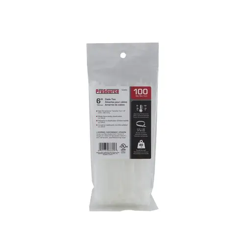 ProSource CT0904 Cable Tie, 35 mm Max Bundle Dia, Self-Locking Locking, Nylon, White - pack of 100