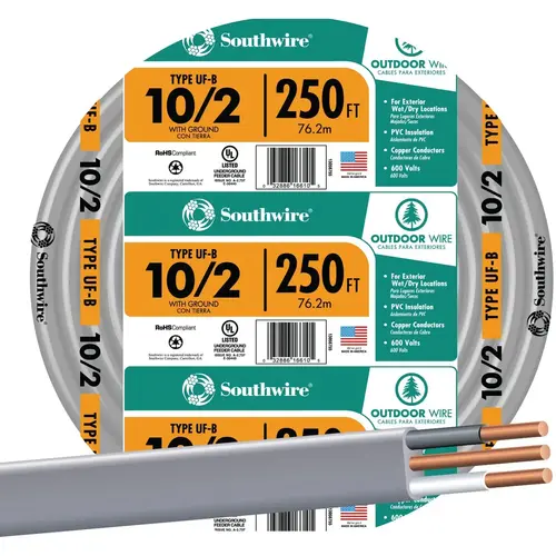 Southwire 13056755 250 Ft. 10 AWG 2-Conductor UFW/G Electrical Wire