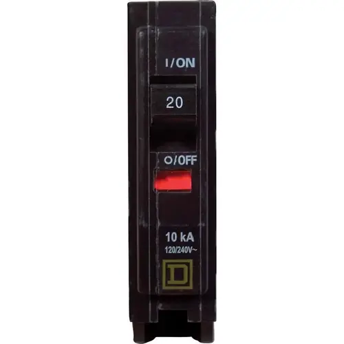 Square D QO120CP QO Circuit Breaker, Mini, 20 A, 1 -Pole, 120/240 VAC, 48 VDC, Fixed Trip, Plug Mounting
