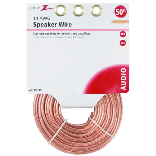Zenith AS105014C Speaker Wire, 14 AWG Wire, PVC Sheath, Clear Sheath